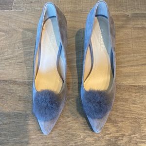 Heels - Suede with fur (rabbit) Pom Pom